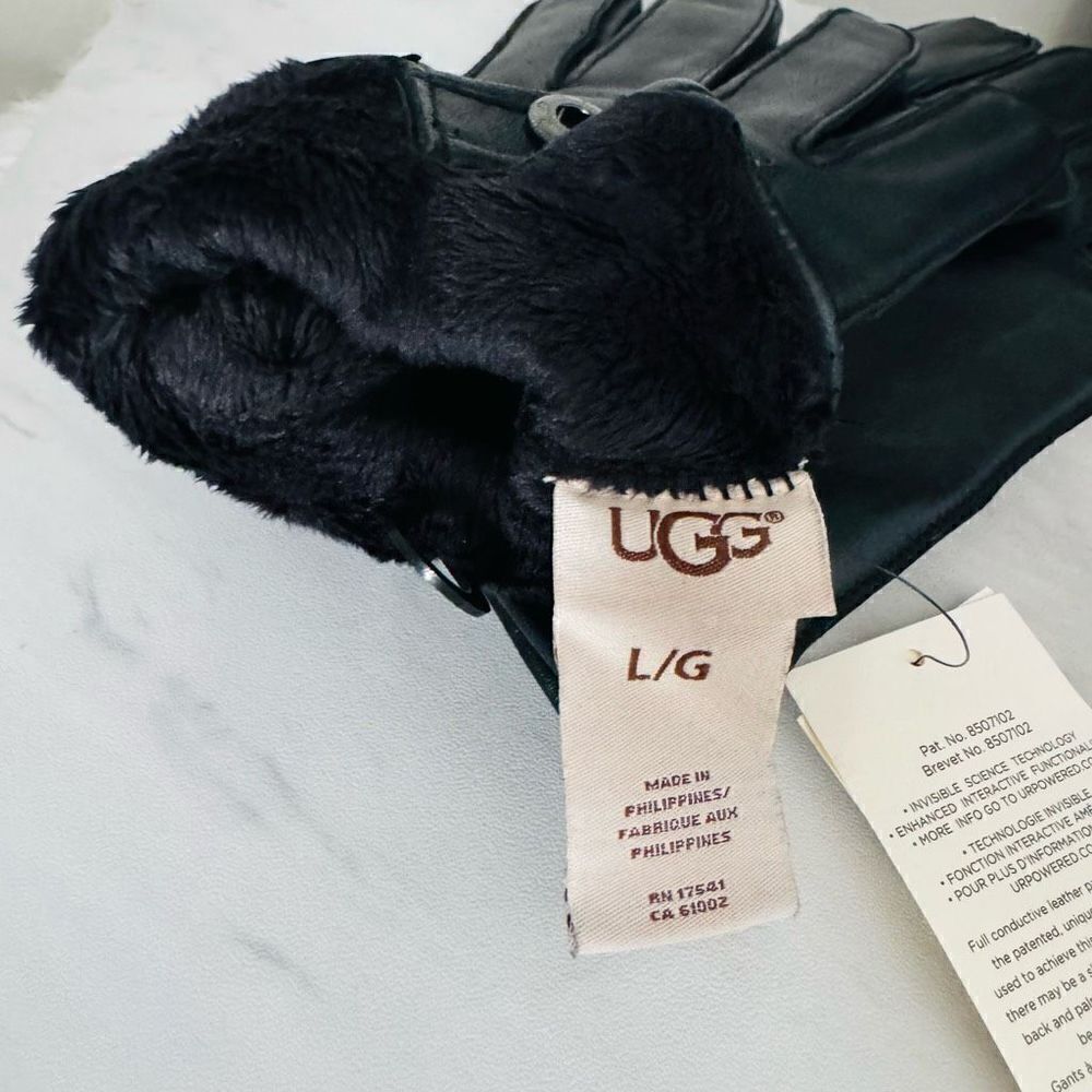 UGG Metisse Tabbed Vent Tech Soft Stretch Leather Gloves, Black, Large, NWT - Picture 11 of 14